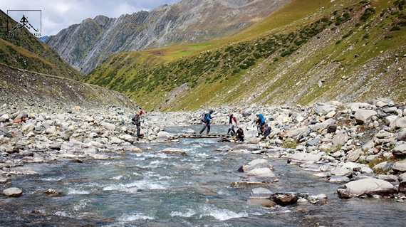 Passing through running stream